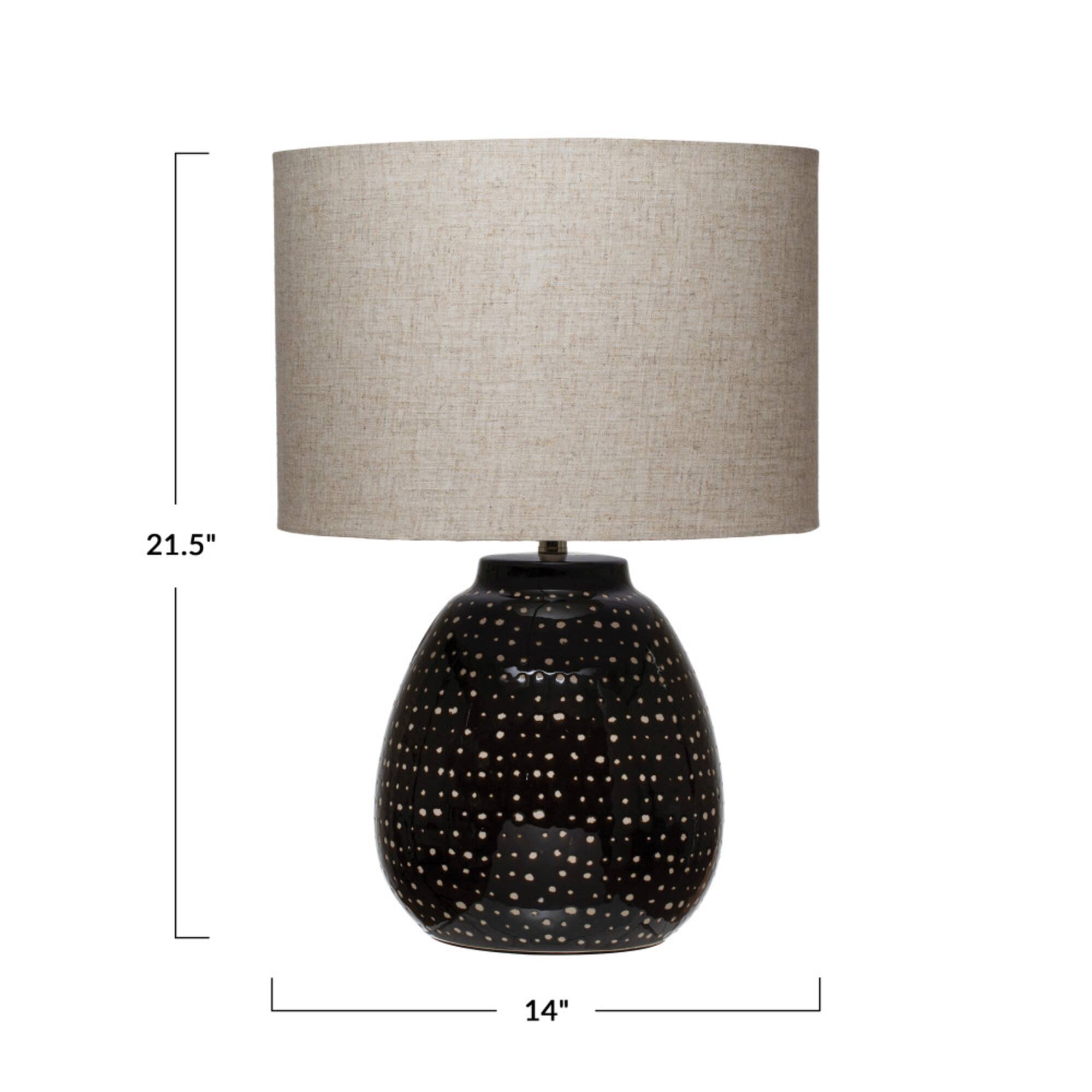 Hello Honey® 22" Black and White Dotted Stoneware Table Lamp with Linen Shade